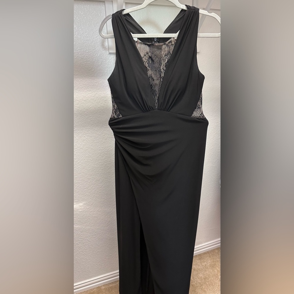 Adrianna Papell Black Dress with Mesh Detail